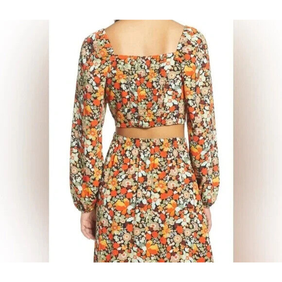 Vero Moda Saga Sweetheart Neck Crop Top Size XS Long-Sleeve Blouse Floral - Picture 4 of 12